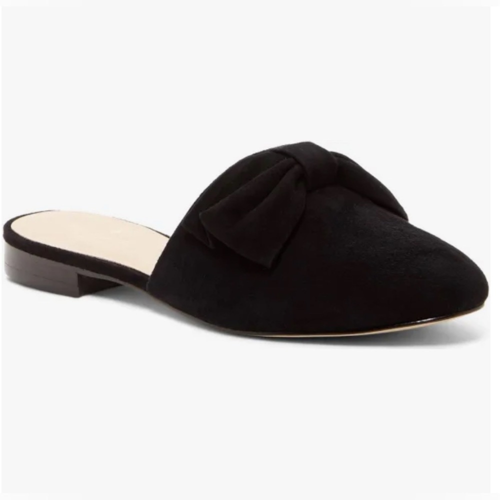 Kate Spade Madras Black Suede Bow Mules